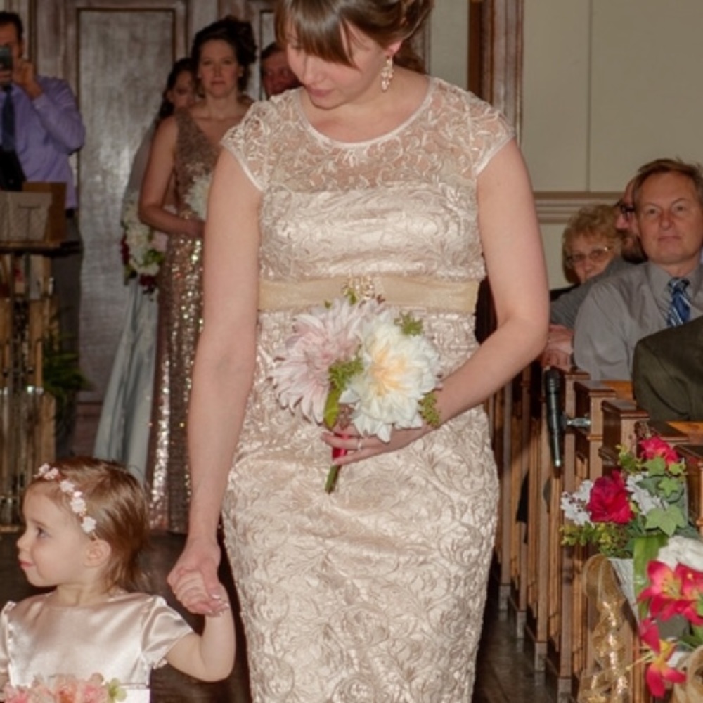 Adrianna Papell Almond Formal Lace Dress